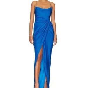 PrettyLittleThing Royal blue cowl neck maxi slit dress